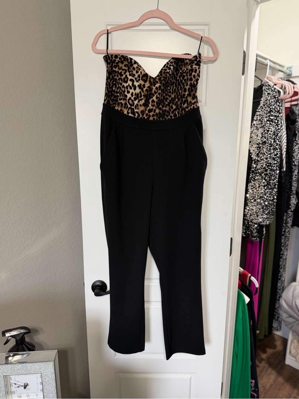 Express Leopard Bustier Black Jumpsuit